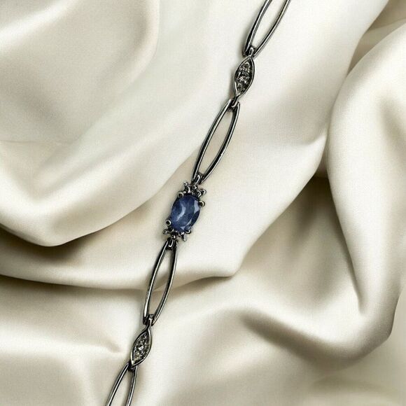 VINTAGE -10k Gold- Tanzanite & Diamond Bracelet - 7" -1CTTW- Tennis Style -3.5g - Picture 3 of 16